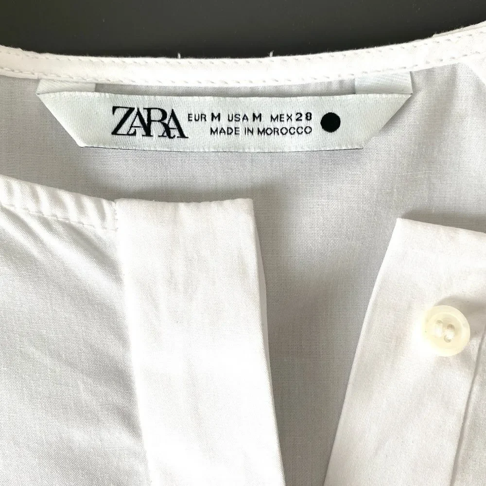 Zara Crisp Clean White Puff Sleeve Cotton Blouse M Vacation Chic Closet Staple